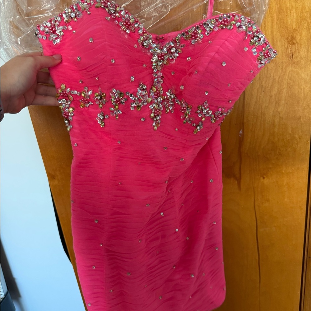 Mori Lee Pink Strapless Dress